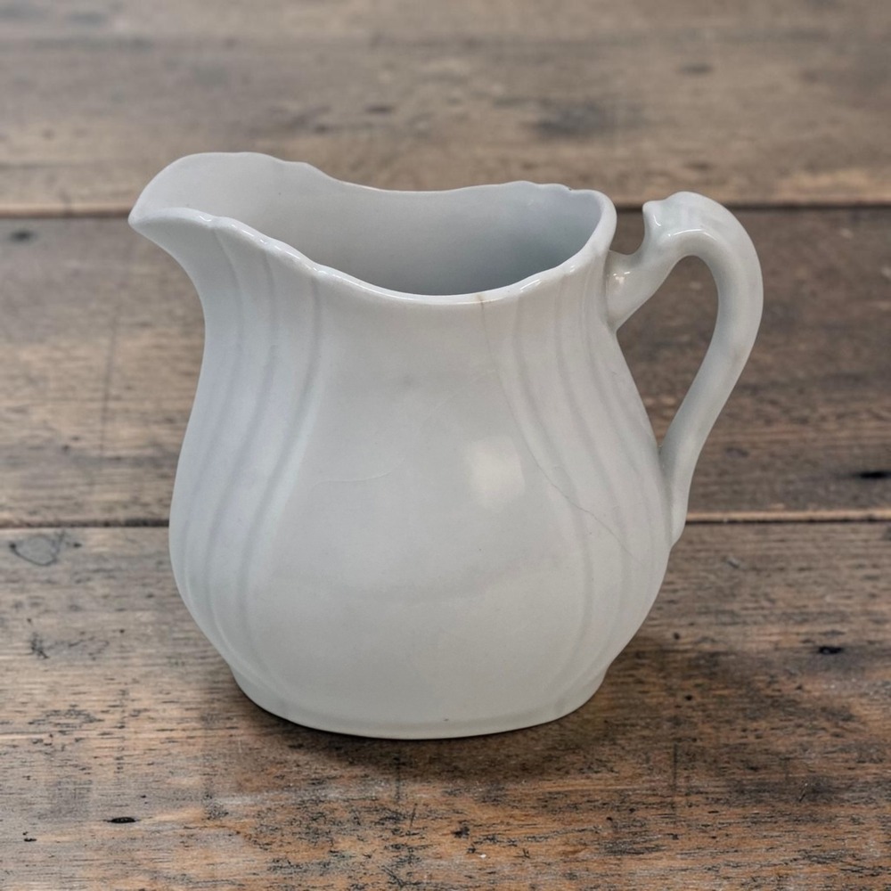 Antique Johnson Bros Royal Ironstone China White Pitcher Creamer Ribbed England